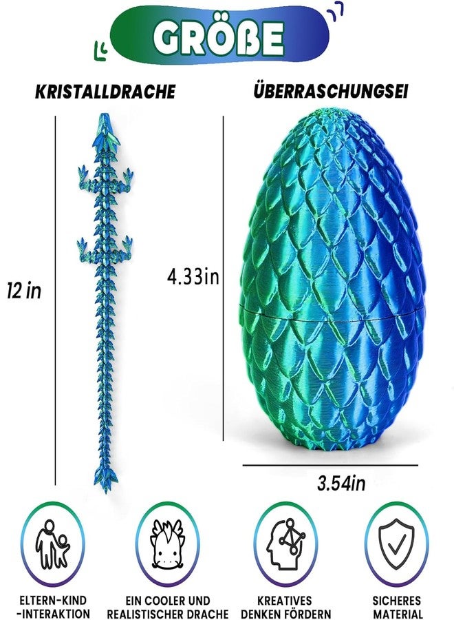 Aodomis Adomis 12inch 3D Printed Dragon Egg with Articulated Crystal Dragon Inside -Fidget Toys for Kids 8-12,Dinosaur Egg Toys for Kids Teens Adults, (Laser Cyan) - Image 5